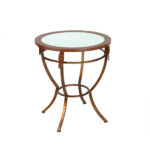 Leather and Metal Round Side Table with Mirrored Top