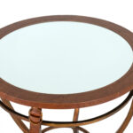 Leather and Metal Round Side Table with Mirrored Top - Image 2