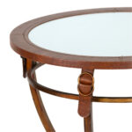 Leather and Metal Round Side Table with Mirrored Top - Image 3