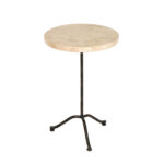 Stone Top Pedestal Table on Wrought Iron Base