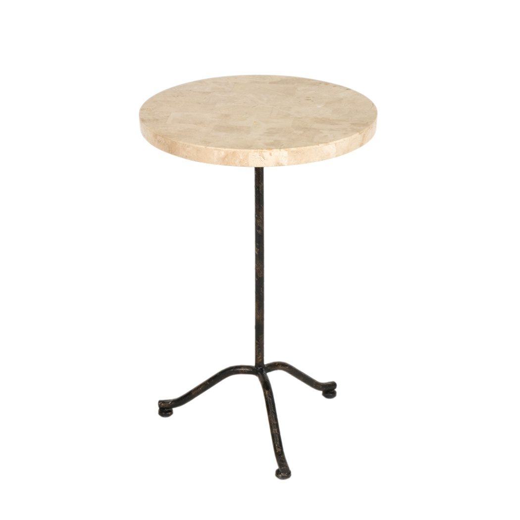 XSOC_107-2 Stone Top Pedestal Table on Wrought Iron Base - Image 1
