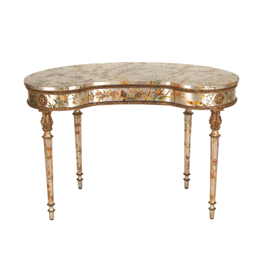 ZHTZ_123-2 Vintage French Louis XVI Style Hand Painted and Gilded Kidney Shaped Desk - Image 1