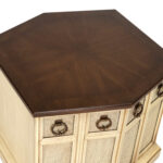 Vintage LANE Hexagonal Walnut Top End Table on White Painted Cane Panel Base - Image 3