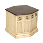 Vintage LANE Hexagonal Walnut Top End Table on White Painted Cane Panel Base - Image 4