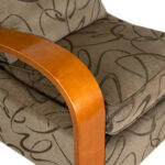 Contemporary Wood Arm Recliner in Dark Beige Patterned Upholstery - Image 3