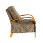 Contemporary Wood Arm Recliner in Dark Beige Patterned Upholstery - Image 5