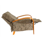 Contemporary Wood Arm Recliner in Dark Beige Patterned Upholstery - Image 6