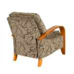 Contemporary Wood Arm Recliner in Dark Beige Patterned Upholstery - Image 7