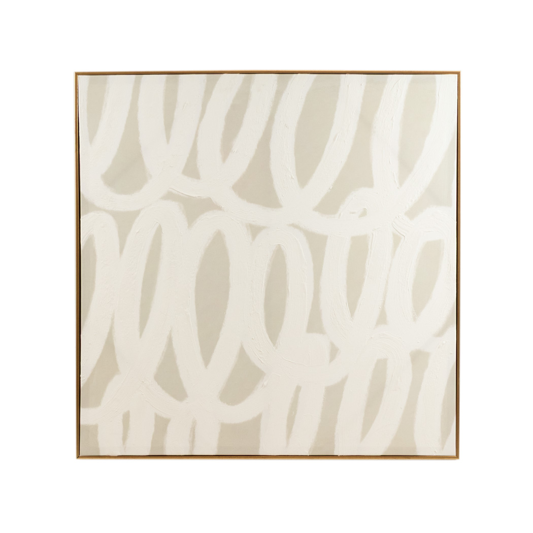 ZKUHN_126-2 Beige and Cream Loopy Abstract on Canvas - Image 1